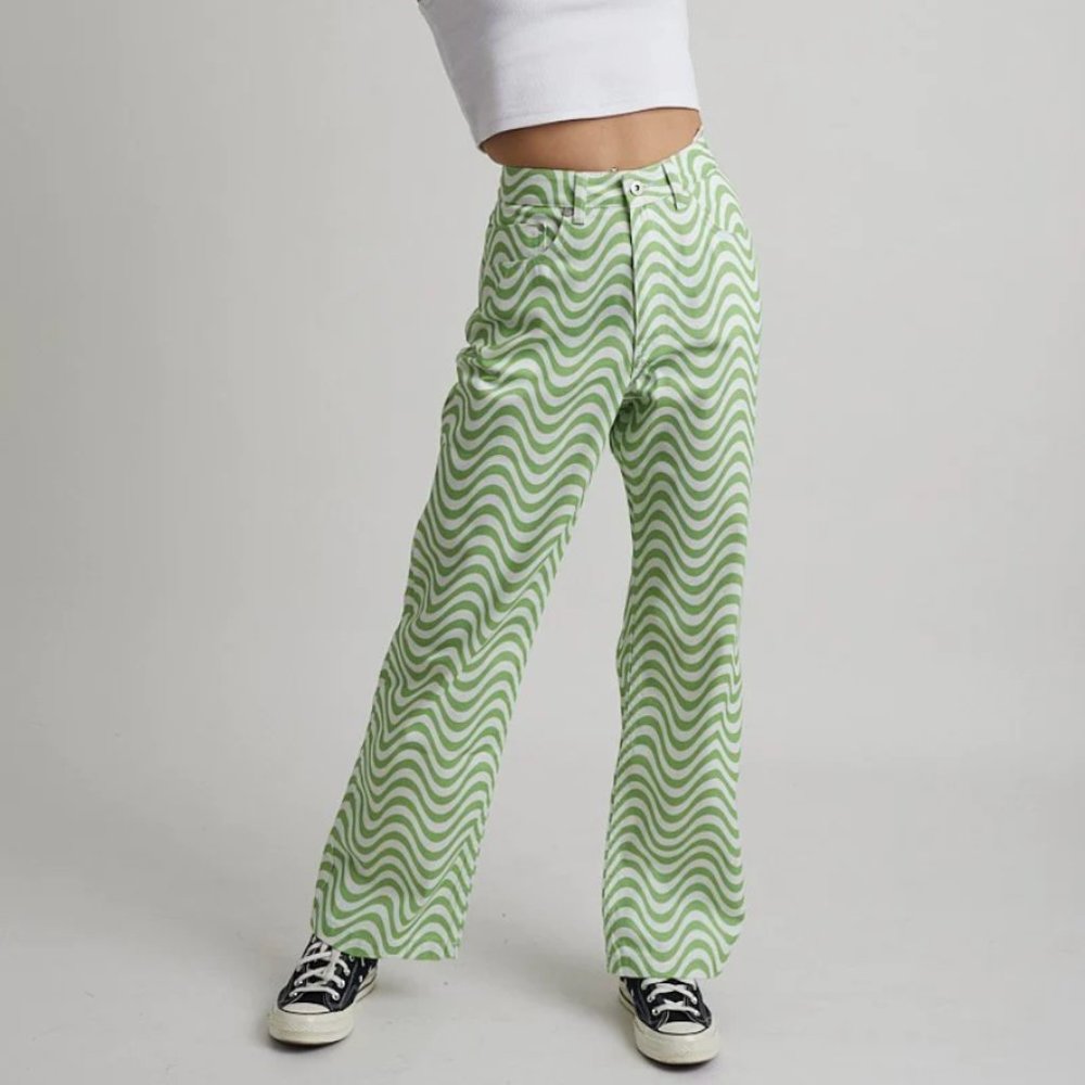 The Ragged Priest Wave Jean - White and Lime, Size 32, Never Worn